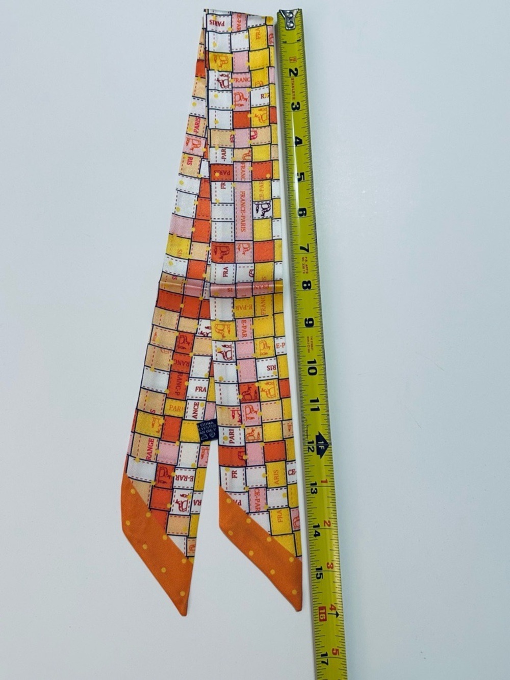 ORANGE SQUARE PARIS PRINT SKINNY SCARF STYLE HANDBAG HANDLE WRAP HAIR NECK TIE - Picture 6 of 8